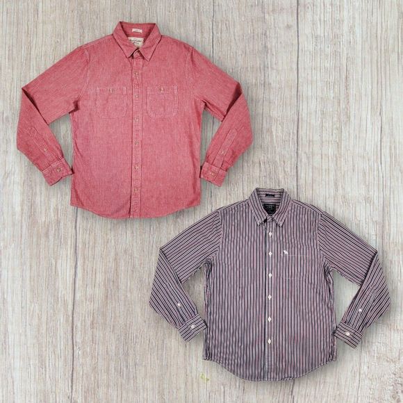 Abercrombie & Fitch Set of 2 Men's Long Sleeve Shirts Size M Pink & Gray Muscle - Picture 1 of 13